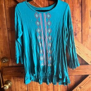Teal Geometric Patterned Women's Top